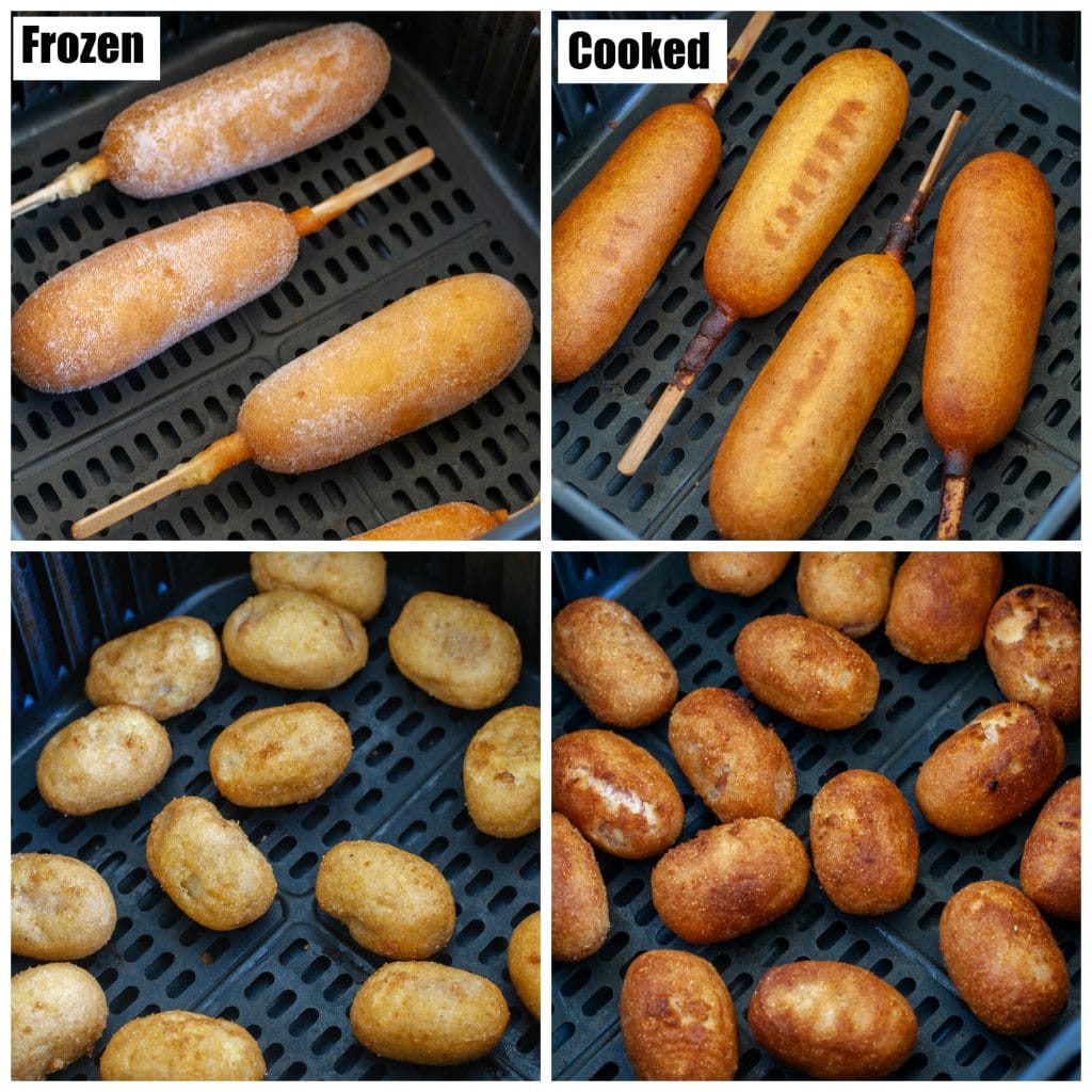 Frozen and cooked corn dogs