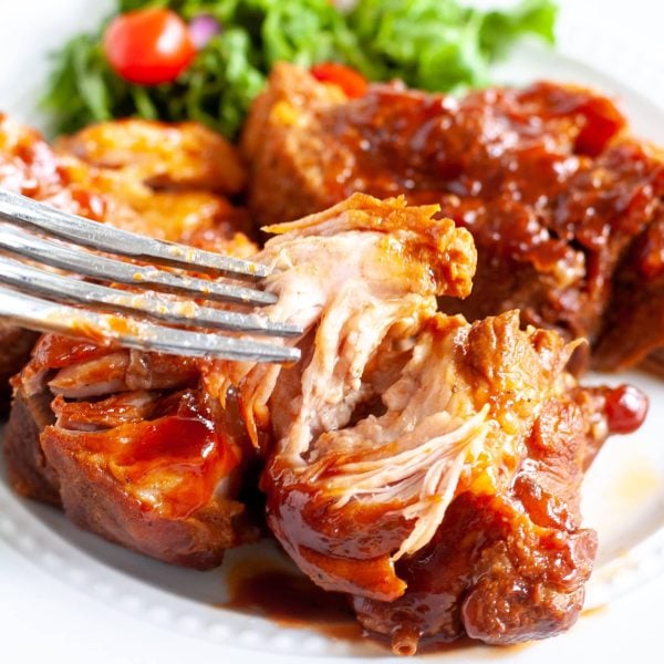 BBQ ribs on a plate with fork