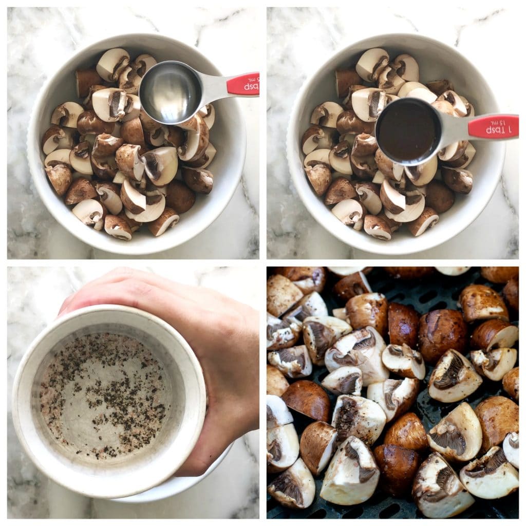 bowl of mushrooms with olive oil, worcestershire and seasoning