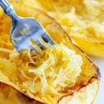 Spaghetti squash with a fork.