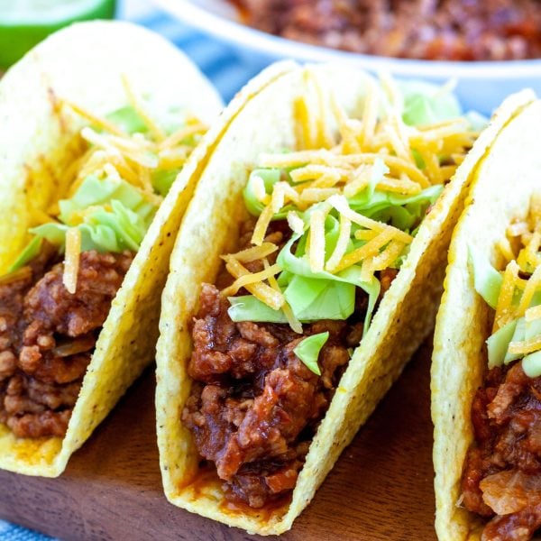 Three tacos on a plate