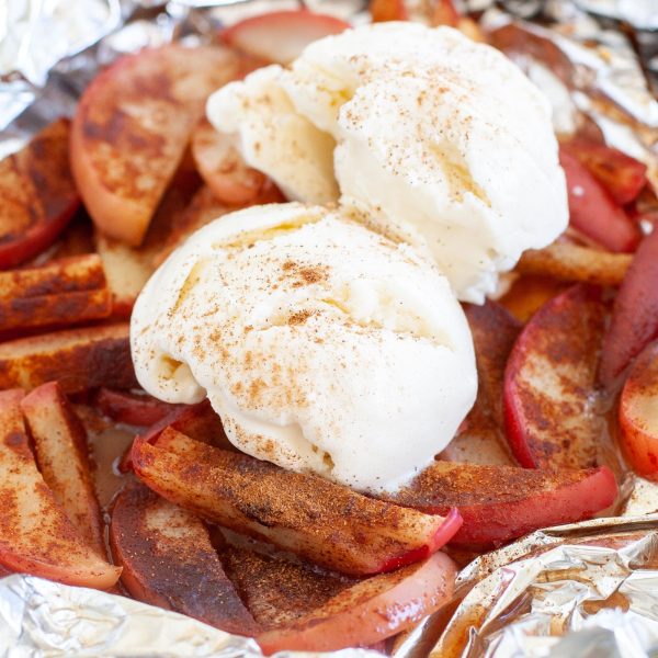 Sliced apples an ice cream in foil.