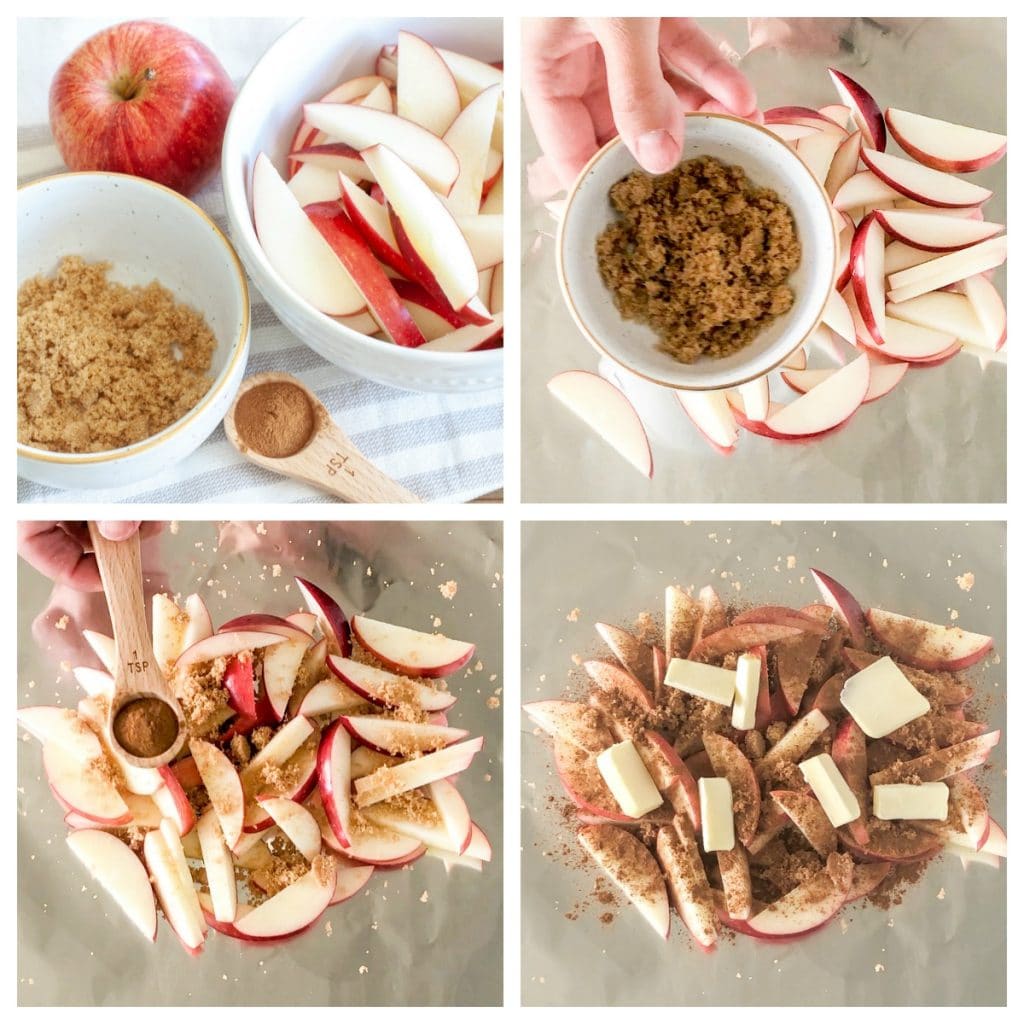 sliced apples, brown sugar, cinnamon and butter in foil