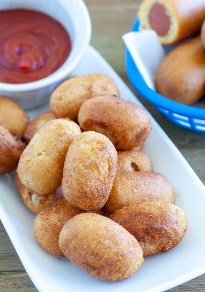 Mini corn dogs on a plate