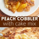 Peach cobbler on a plate.