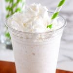 Cup with frozen vanilla drink.