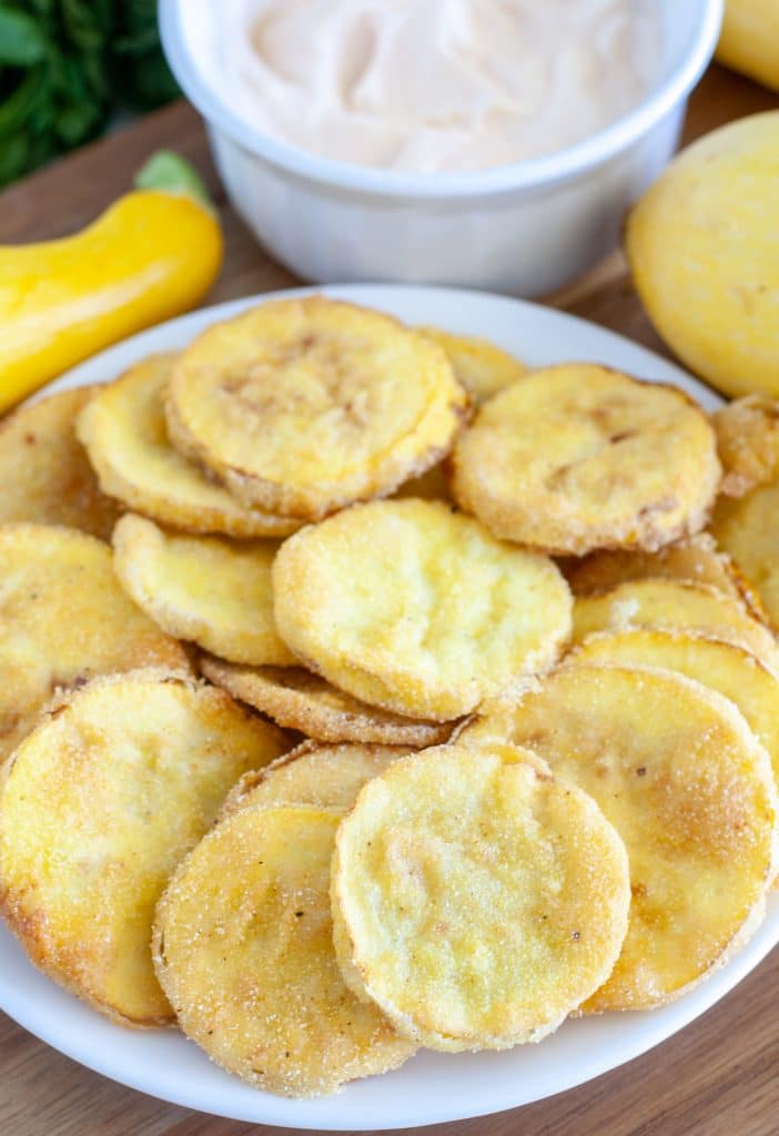 Sliced fried squash on a plate