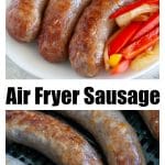 Sausage in air fryer basket and plate