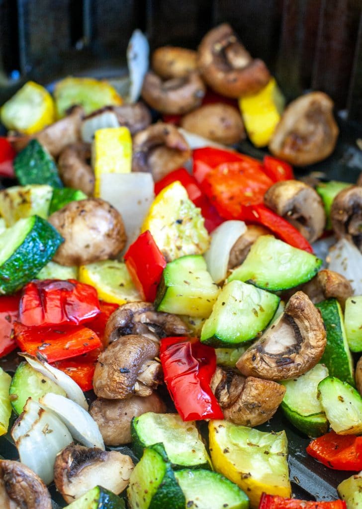 Vegetables in air fryer basket