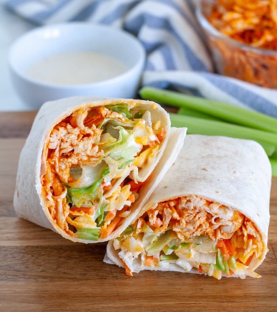 buffalo chicken wrap cut in half