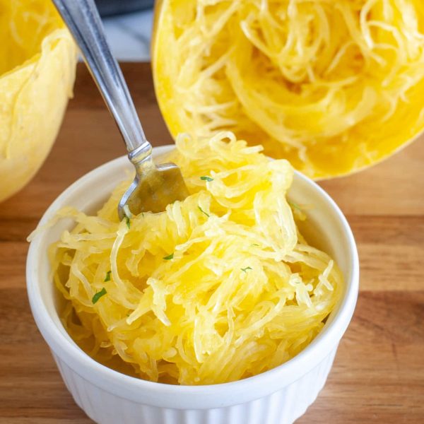 Fork in bowl of squash