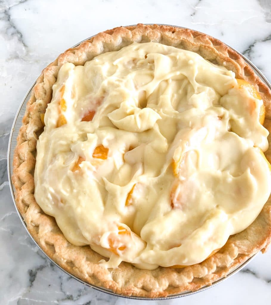Peach pie with custard 
