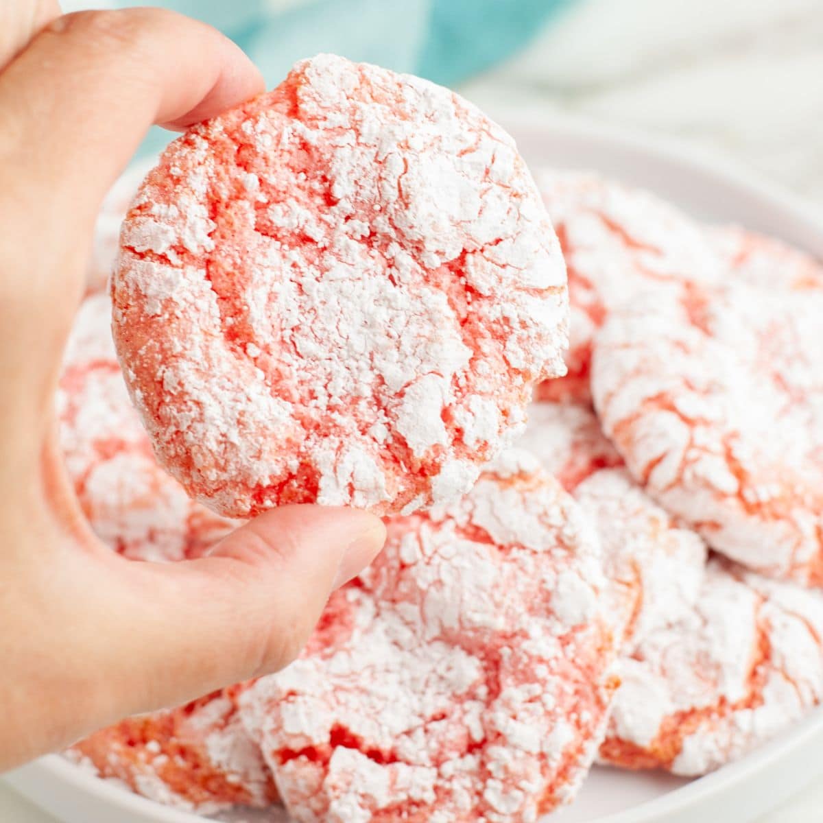 Hand holding a strawberry cookie.
