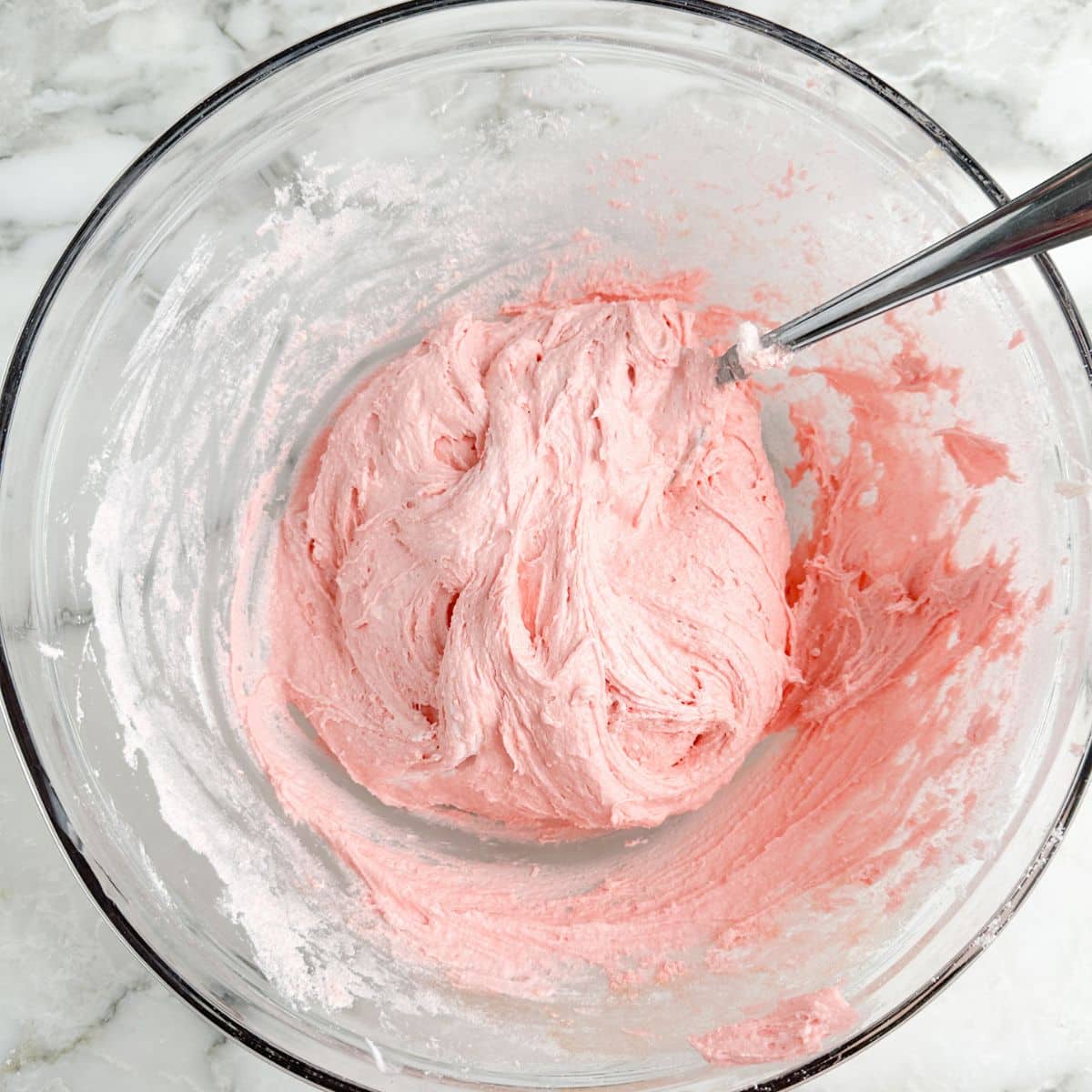Bowl of strawberry cookies batter.