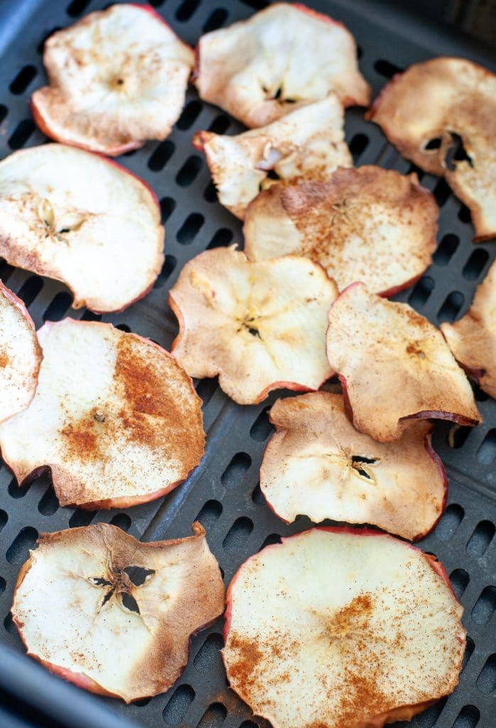 Apple chips in air fryer basket