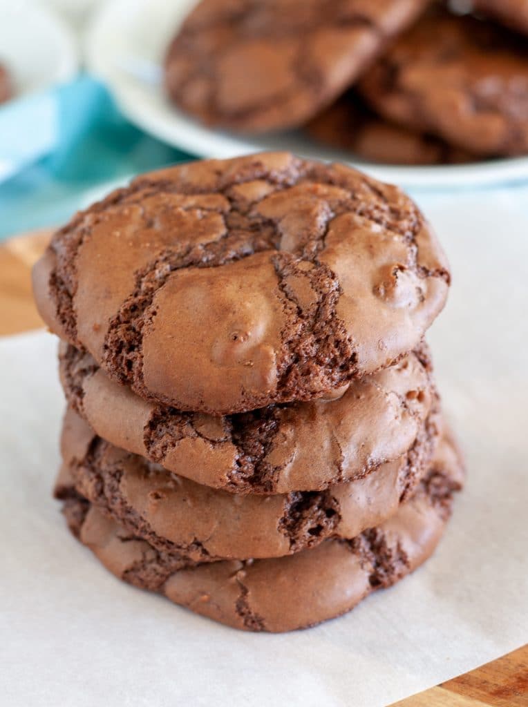 Chocolate cookies stacked on a plate