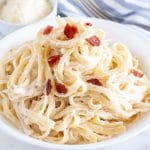 Pasta with cream sauce on a plate