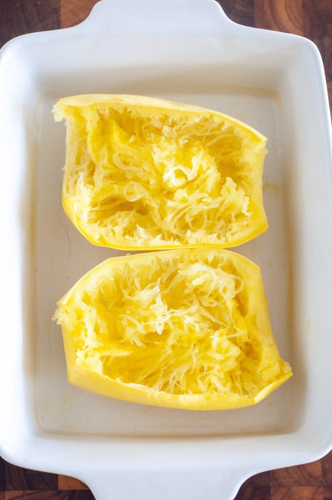 spaghetti squash in baking dish