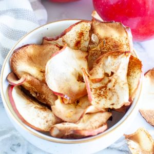 Bowl of apple chips.