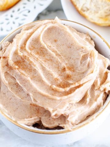 Whipped cinnamon butter in a bowl