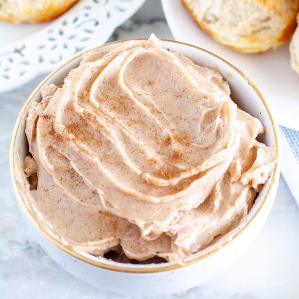 Whipped cinnamon butter in a bowl