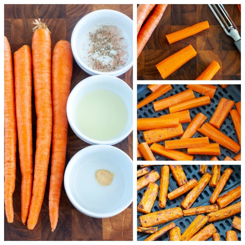 Carrots, oil, garlic powder, salt and pepper, in the air fryer