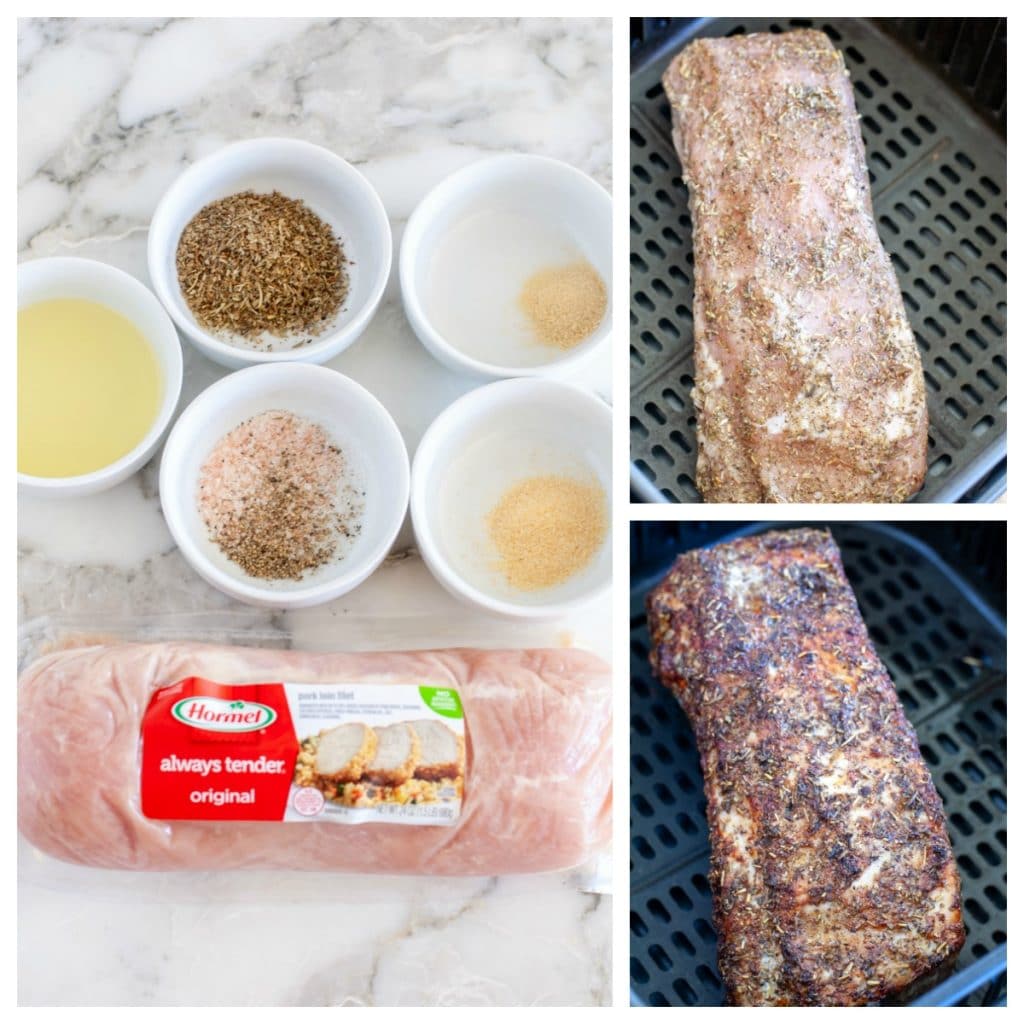 Pork loin, bowls or oil, italian spices, garlic powder and onion powder