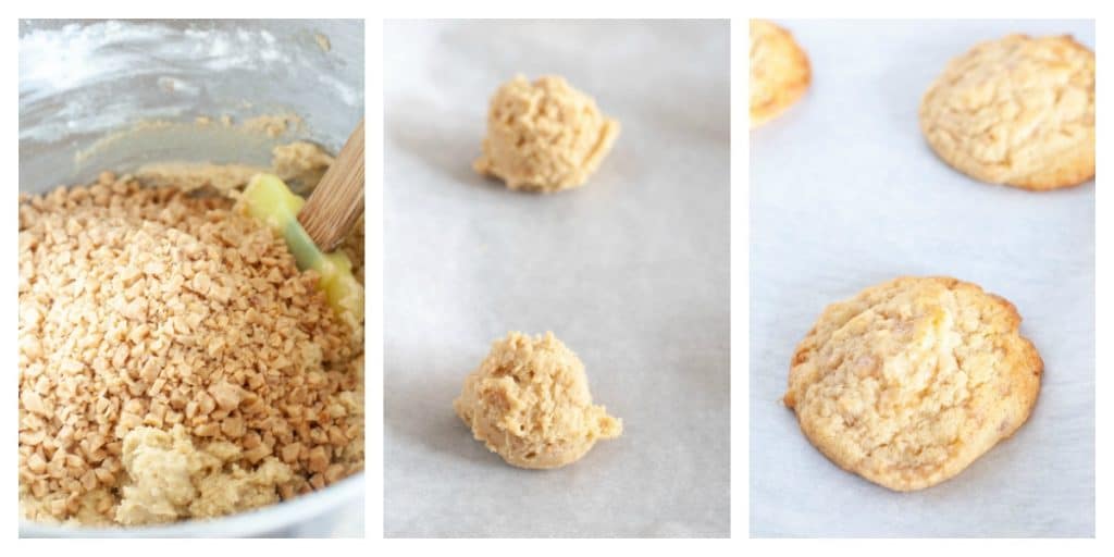 Cookie batter in bowl and on cookie sheet