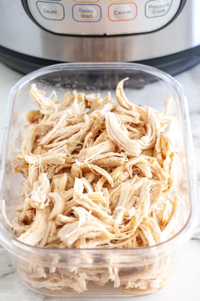 shredded chicken in a container