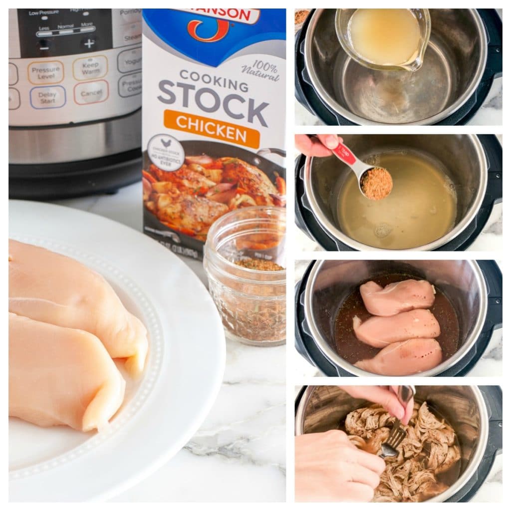 Chicken, chicken stock, seasoning and an Instant Pot