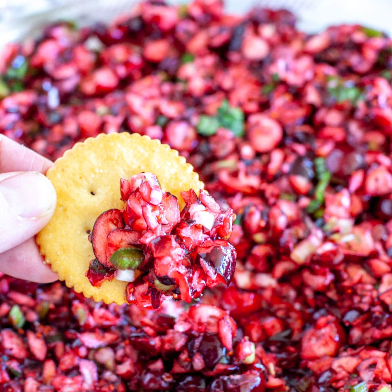 Cracker with cranberry dip