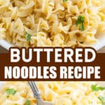 Buttered noodles in a bowl.