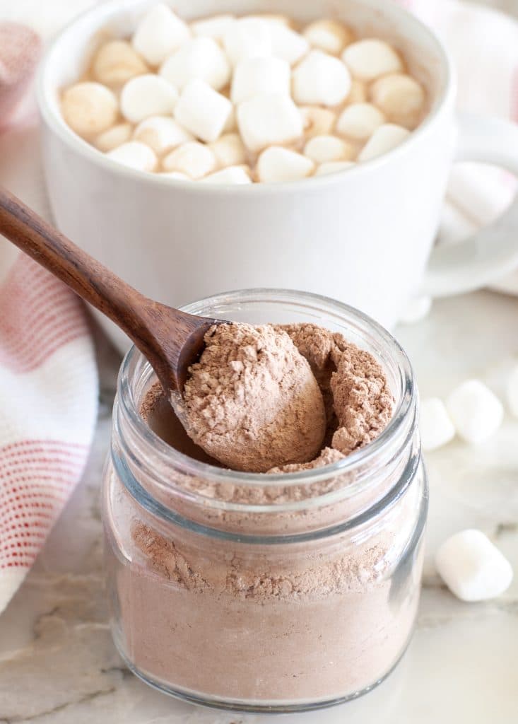 Spoon dipped in cocoa mix