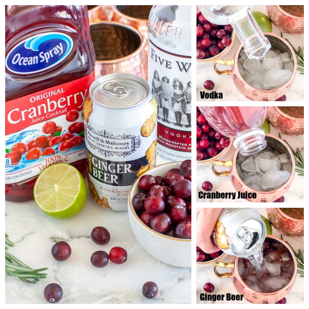 Cranberry juice, lime, vodka, ginger beer