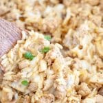 Turkey casserole in a baking dish.