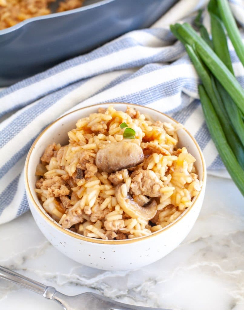 Rice casserole in a bowl. 