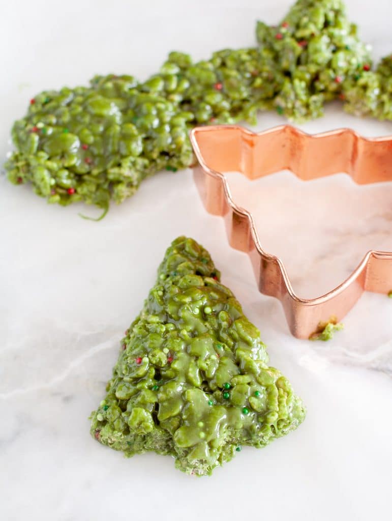 Christmas tree cookie cutter with krispie treat cut out