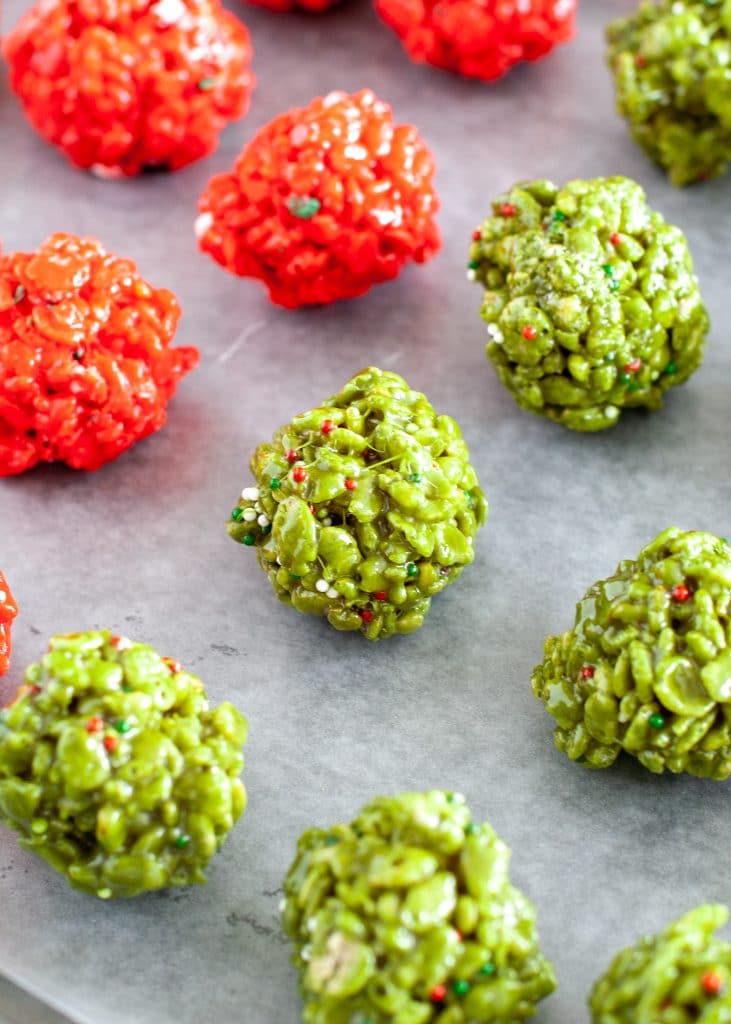 Krispie bites on baking sheet.