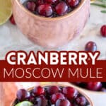 Cranberry Moscow mule with a lime wedge