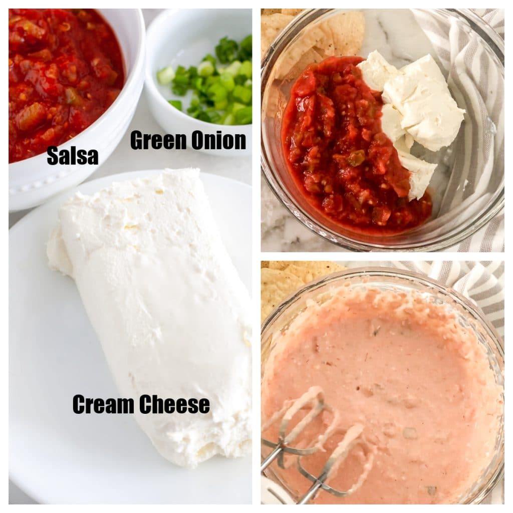 Cream cheese, salsa, onion