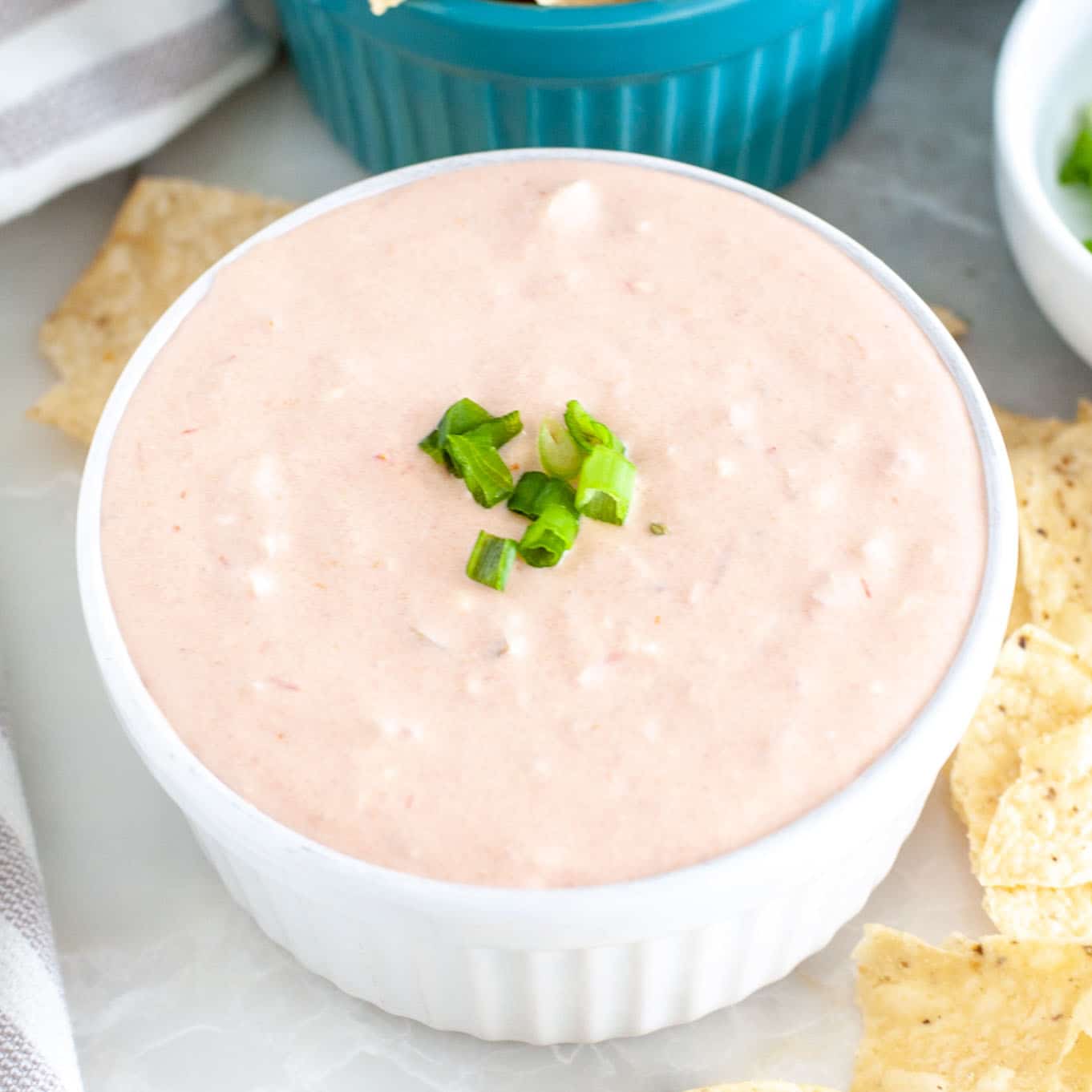 Salsa dip in a bowl with chips