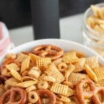 Air Fryer with Chex Mix in a bowl