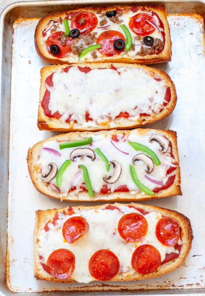 French bread pizza on a pan