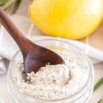 Bowl with salt and wooden spoon