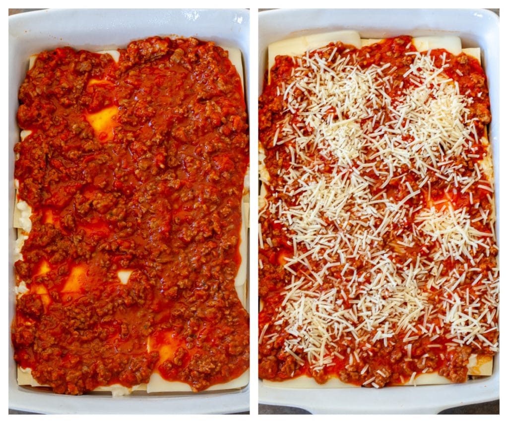 Layer of marinara sauce and shredded Parmesan cheese