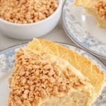 Slice of butterscotch pie on a plate.