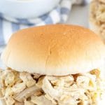 Shredded chicken on hamburger bun.