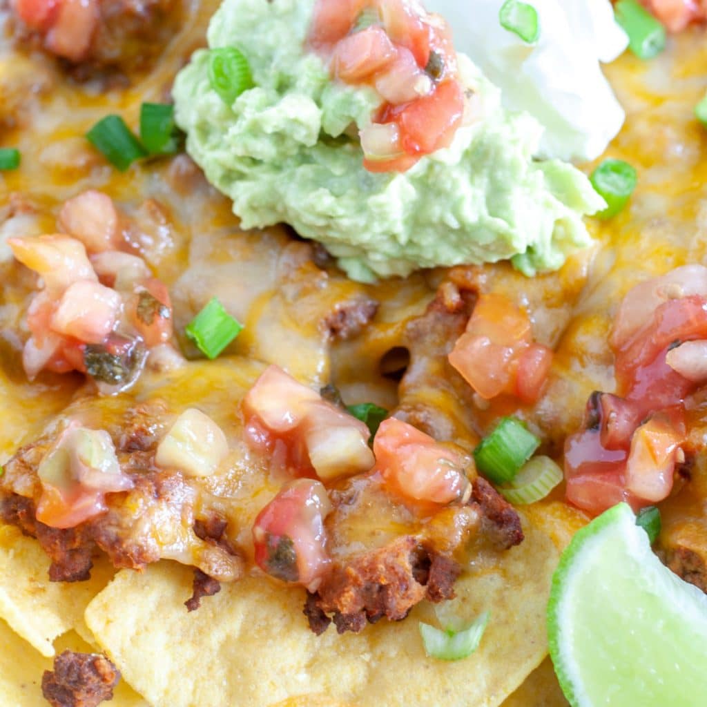 Plate of beef nachos.