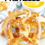 Soft pretzels on a plate.
