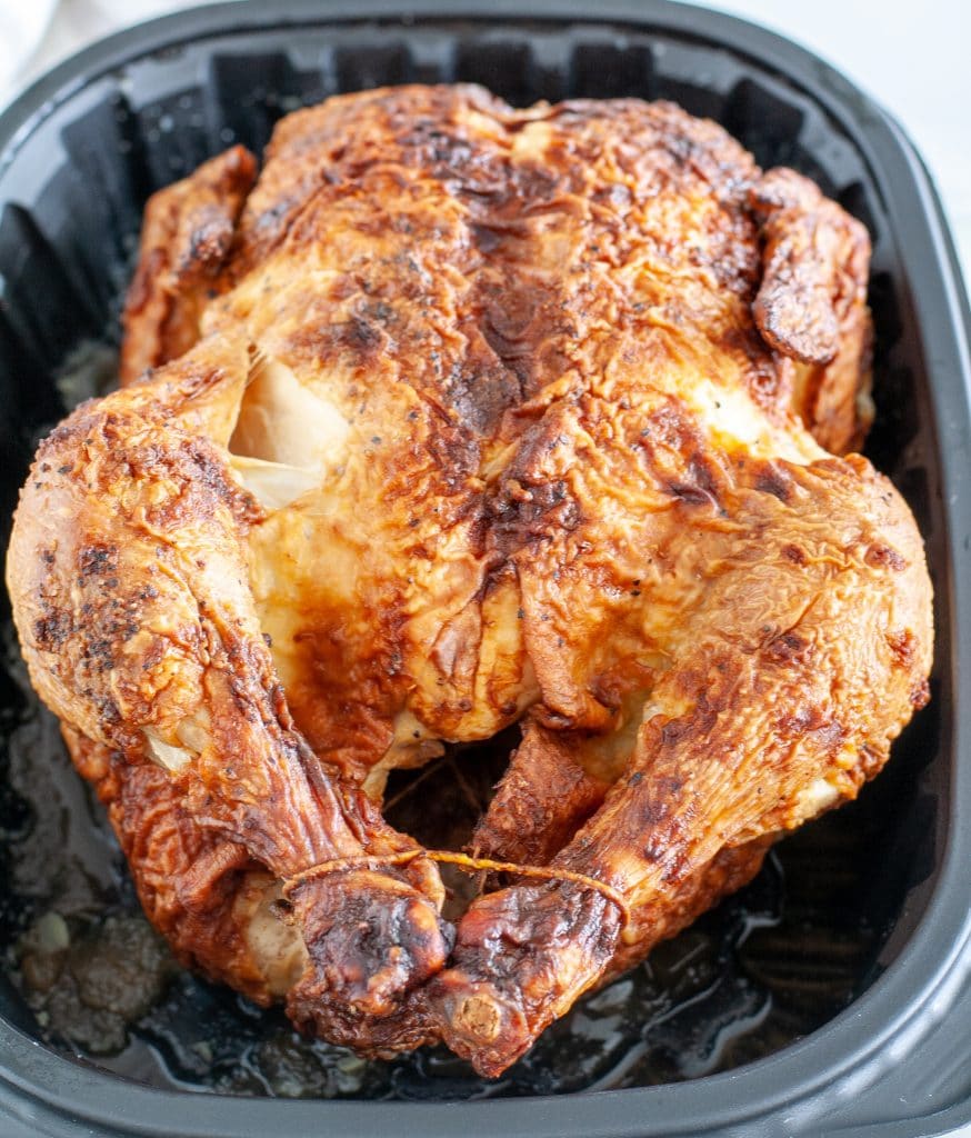 Rotisserie chicken in package.